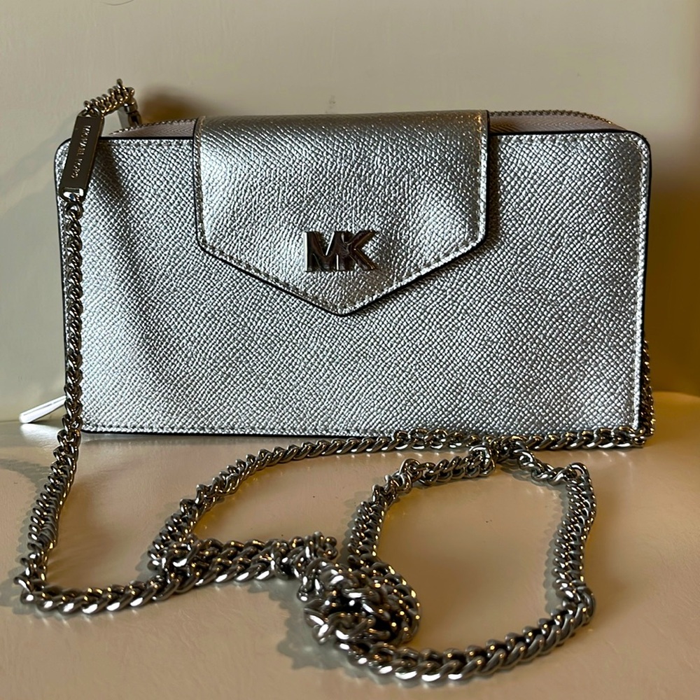 Michael Kors metallic silver Crossbody wallet